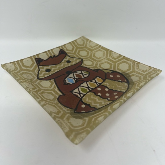 Foxy Fun 6” Square Glass Plate Trinket Dish Bowl - Picture 3 of 6